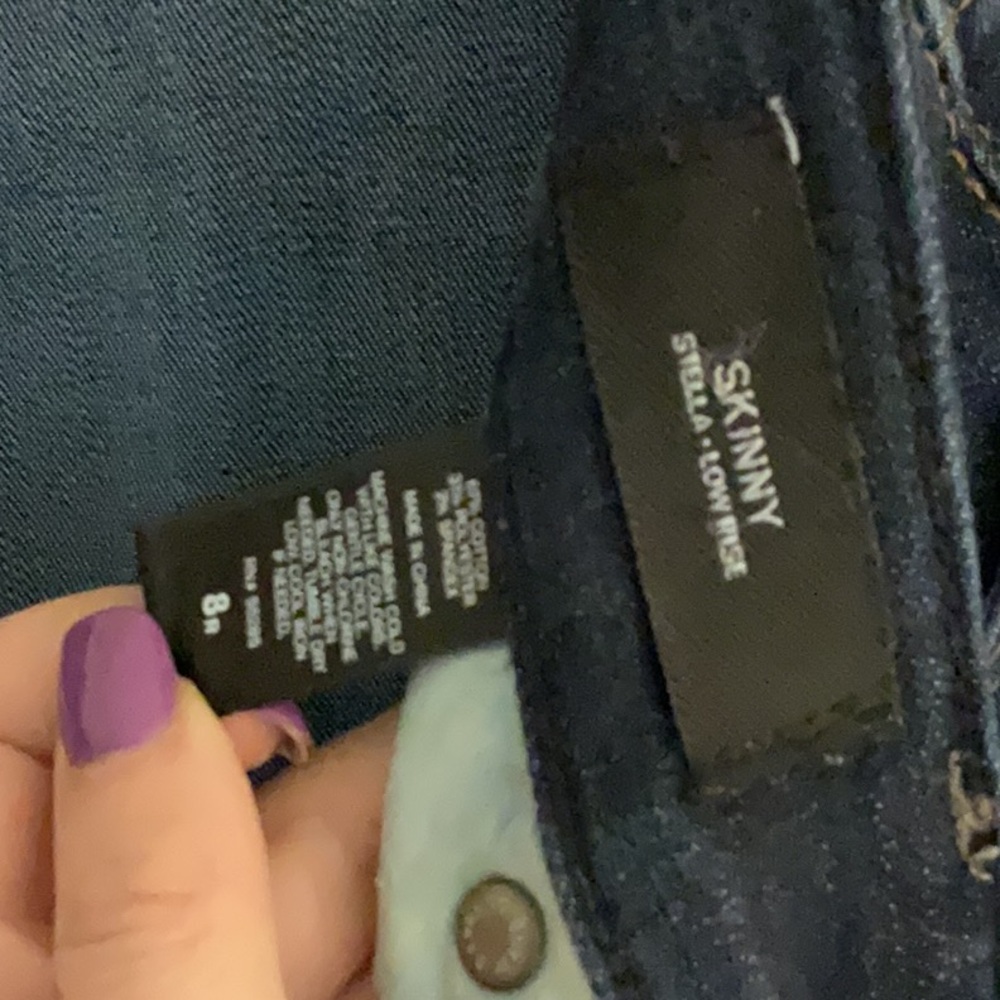 Express Stella Skinny Low Rise Jeans, Size 8R, Dark Blue Denim - Picture 10 of 11